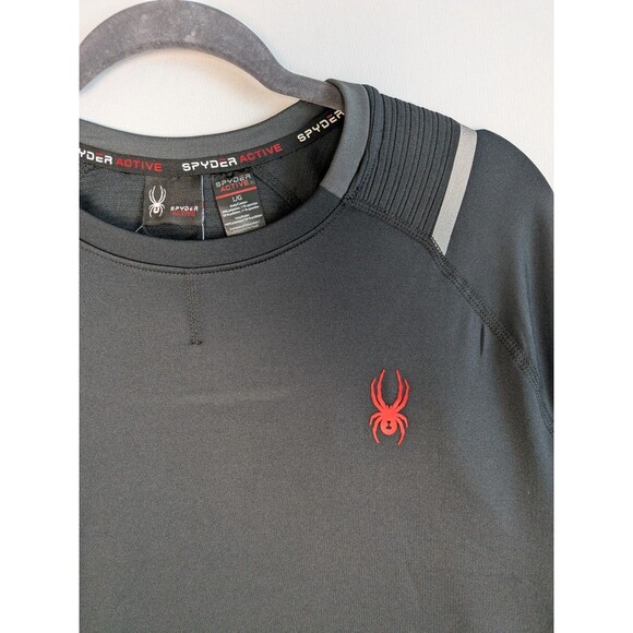 Spyder Active Web Black Mens Long Sleeve Shirt Large Workout Athletic Reflective - Picture 4 of 12